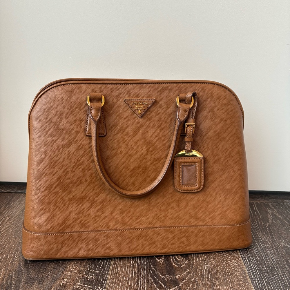 Prada Large Saffiano Tan Lux Promenade Bag - Top Handle Crossbody - Picture 1 of 16